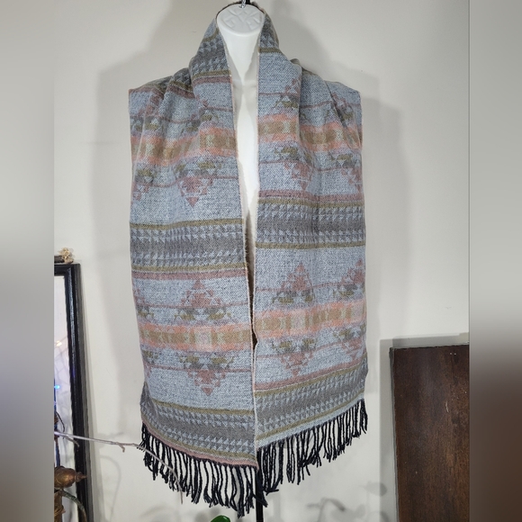 VINTAGE LN 100% CASHMERE MEDIUM WEIGHT scarf desert gray and pink. - Picture 2 of 5